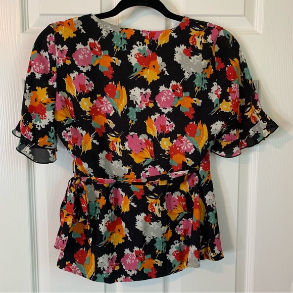 NWT Zara Trafaluc Floral Print Wrap Blouse with Tie Waist, size S - Picture 8 of 9